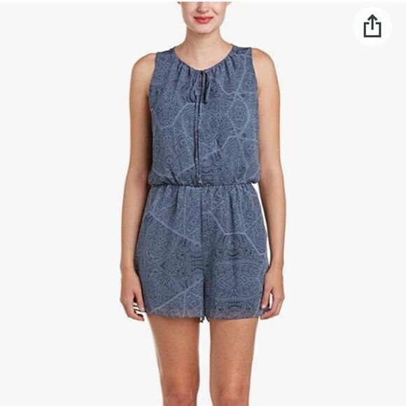 BCBGeneration Paisley Sleeveless Cross-over Tie Neck Romper - Picture 1 of 7